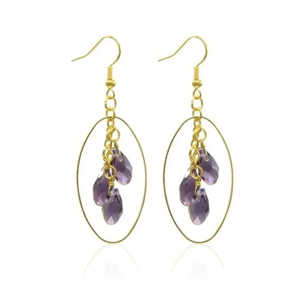 Handmade Purple Crystal Briolette Wire Wrap Gold 14K Plated Dangle Earrings - Picture 1 of 2
